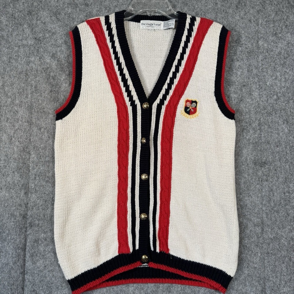 Vtg The Eagles Eye Tennis Sweater Vest Womens Large Academia Varsity Preppy Ivy